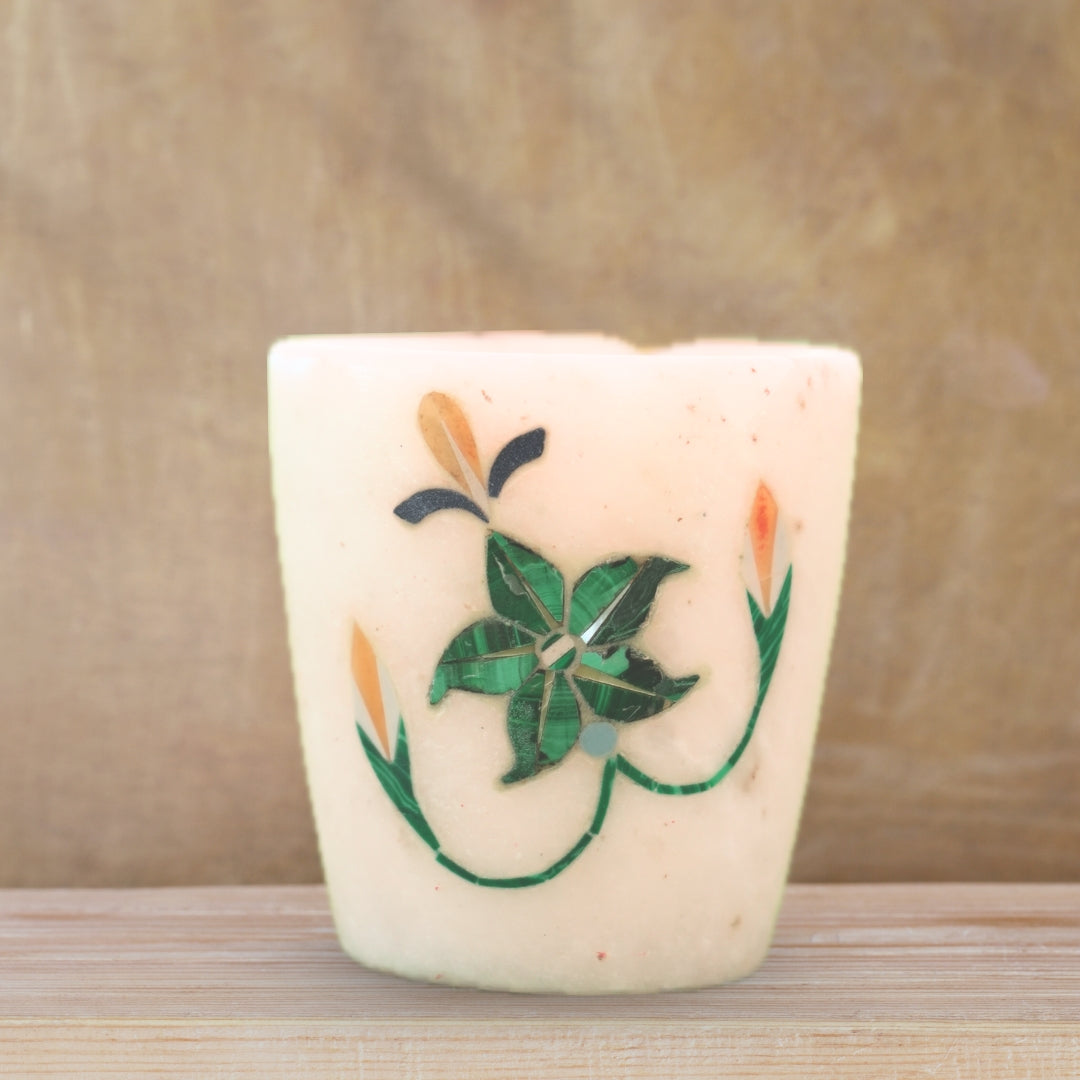 Pietra Dura Gemstone Inlay Marble Tequila Shot Glass