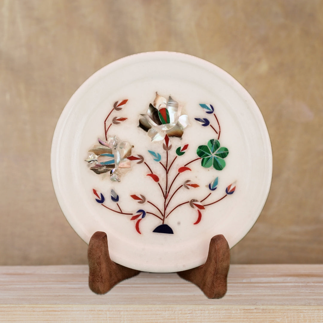 Artisan Marble Plate with Traditional Inlay Artwork