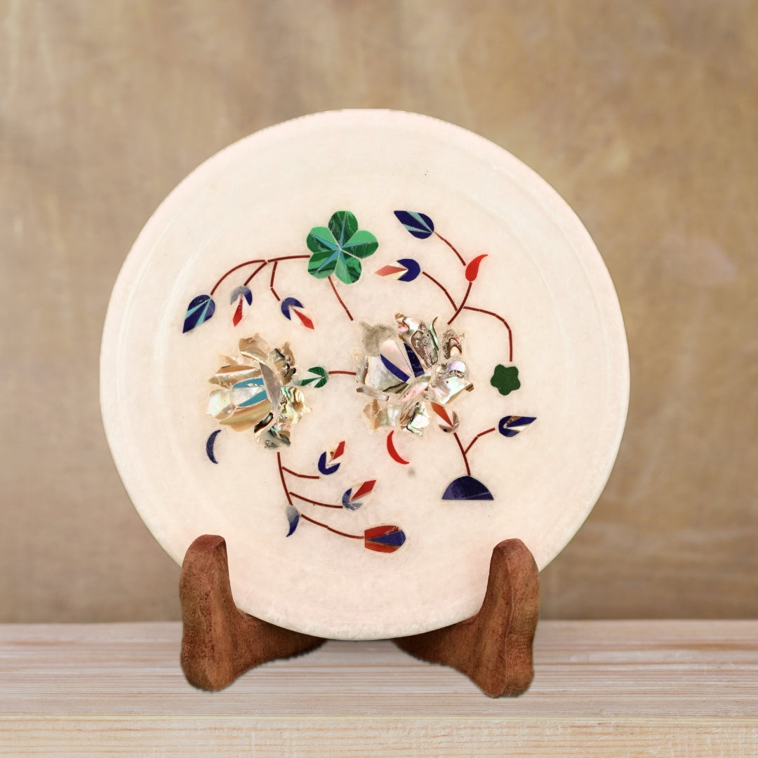 Premium Marble Plate Featuring Floral Inlay Patterns