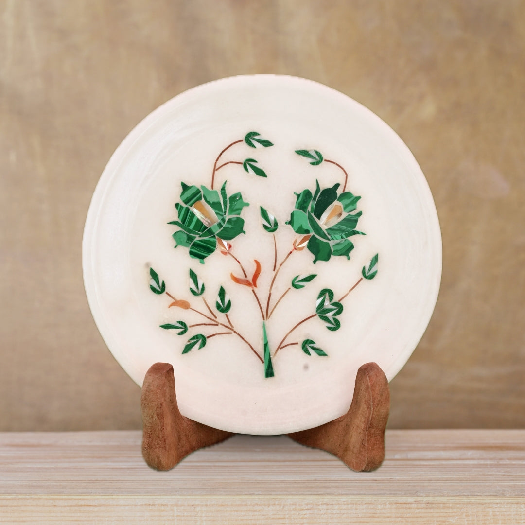 Marble Decorative Plate with Intricate Inlay Craftsmanship