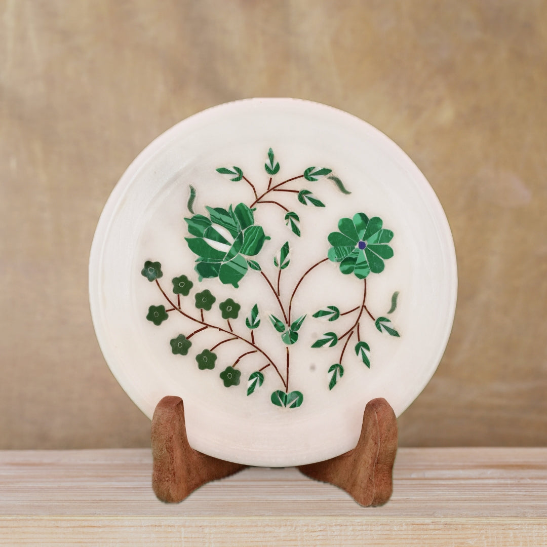 Elegant Marble Plate with Colorful Floral Inlay