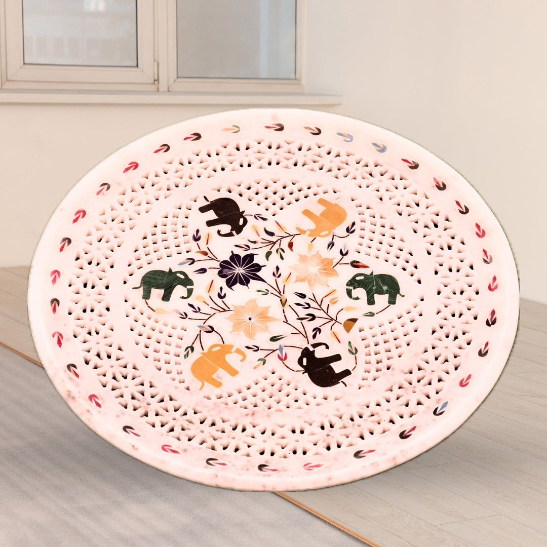 Exclusive Gemstone Inlay White Marble Plate