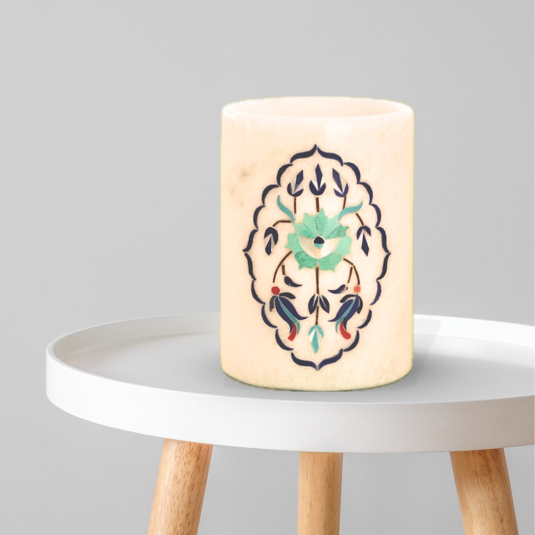 Traditional Pietra Dura Blue Stone Inlay Marble Glass