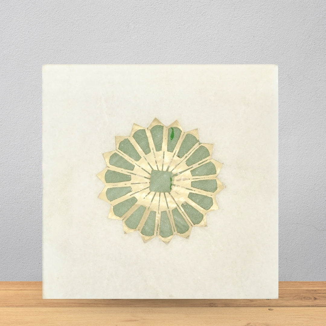 Turquoise & Lapis Inlay Marble Tile (6 x 6 Inch)