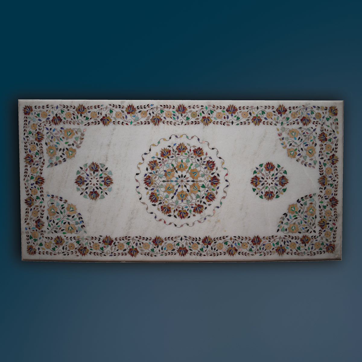 White marble handcrafted table top with inlay work
