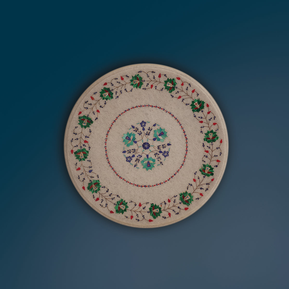 Decorative white marble table top with precision inlay work