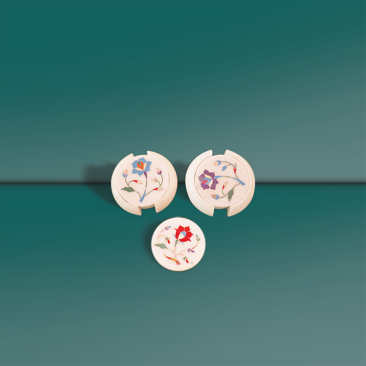 Marble Coaster Set (6 Pc – Gemstone Inlay)