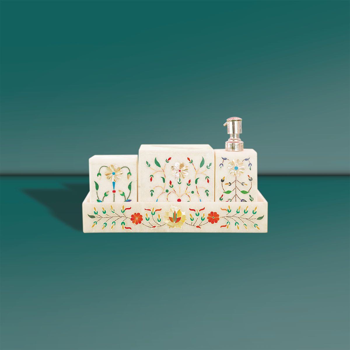 Turquoise Gemstone Washroom Set (5 Pc Premium)