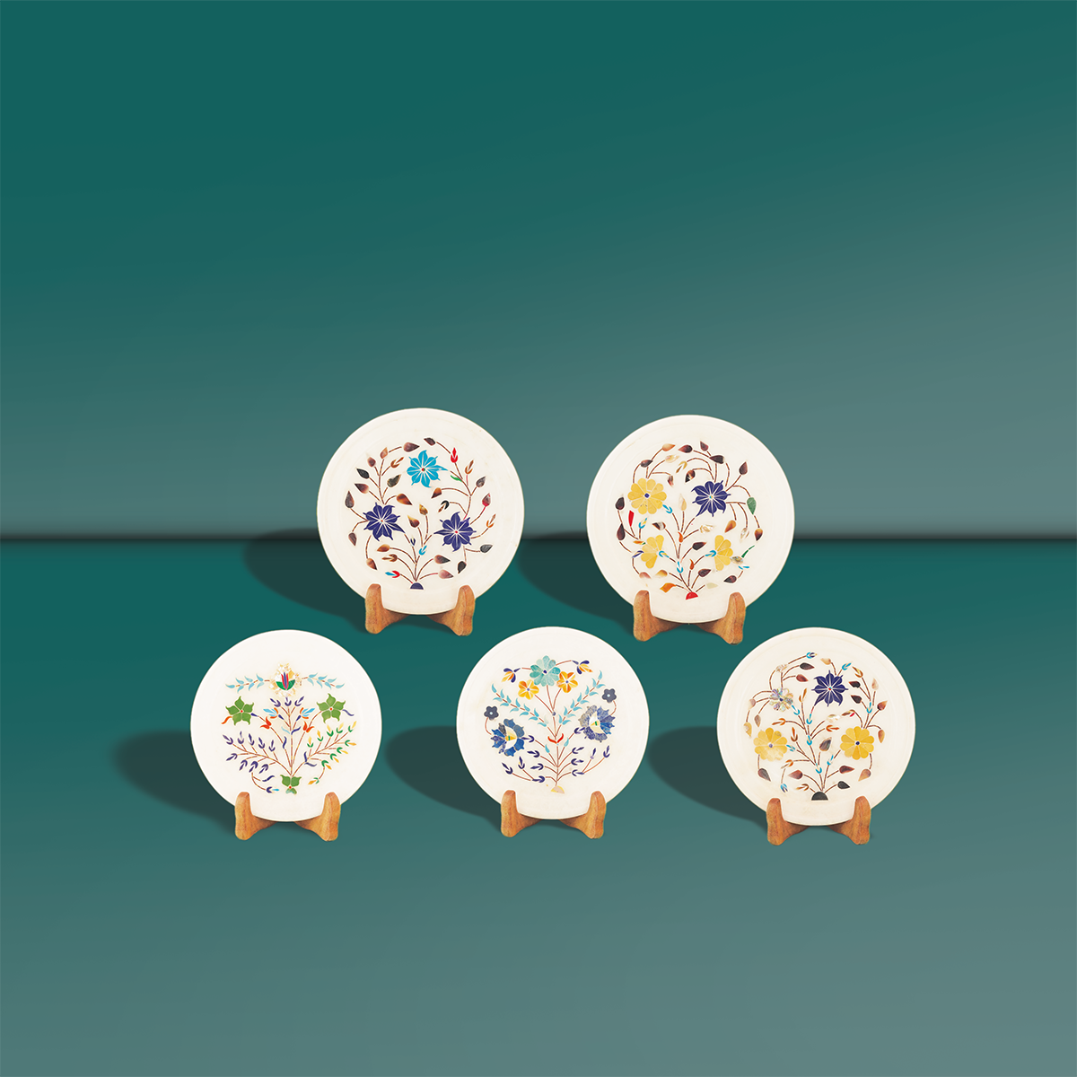 Handcrafted Square Marble Plate with Floral Inlay Work