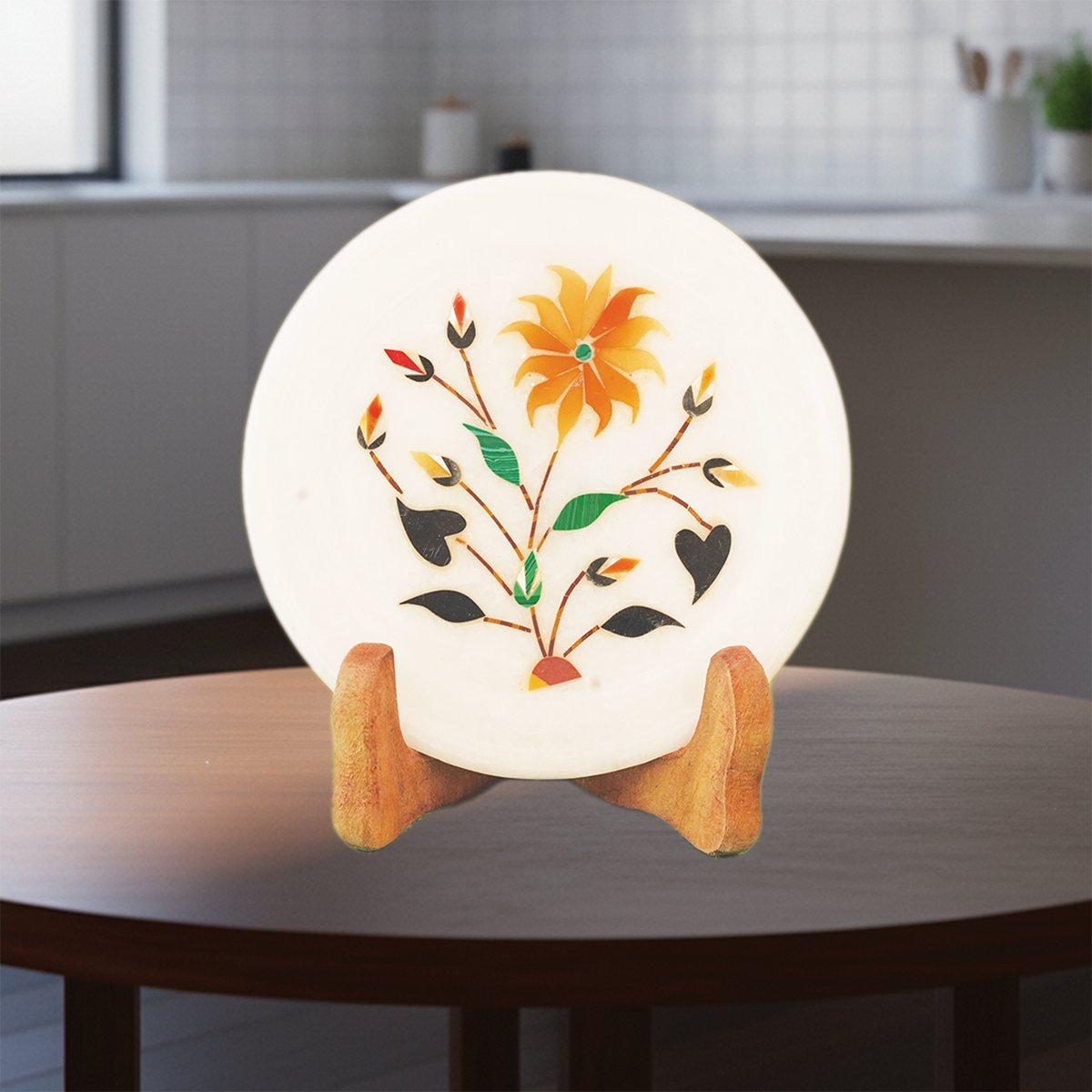 Miniature Gemstone Inlay Marble Plate – 5x5