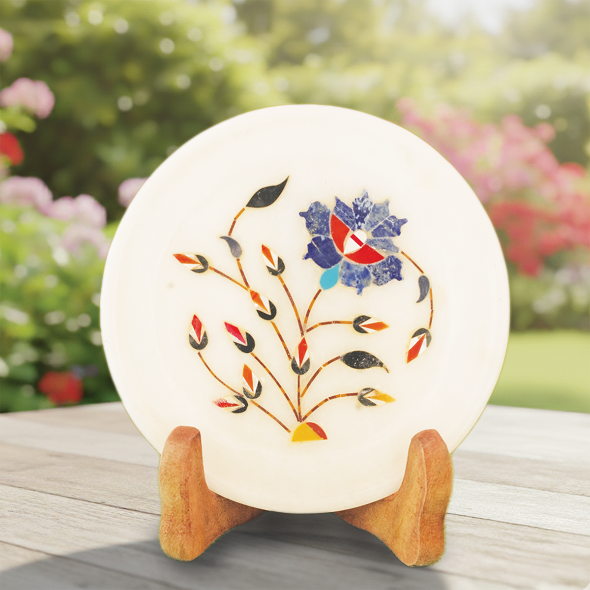 Elegant Marble Gemstone Inlay Plate for Home Décor (5 Inch)