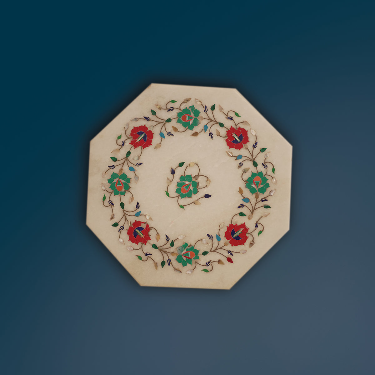 Traditional pietra dura marble table top with fine inlay