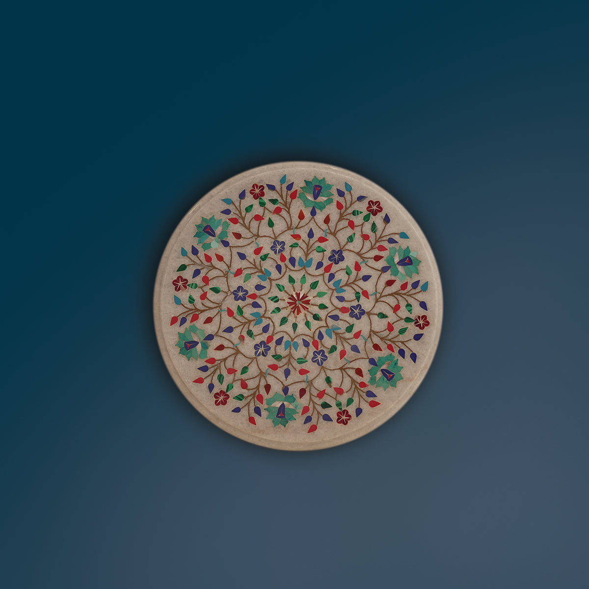 White marble tabletop handcrafted with premium stones