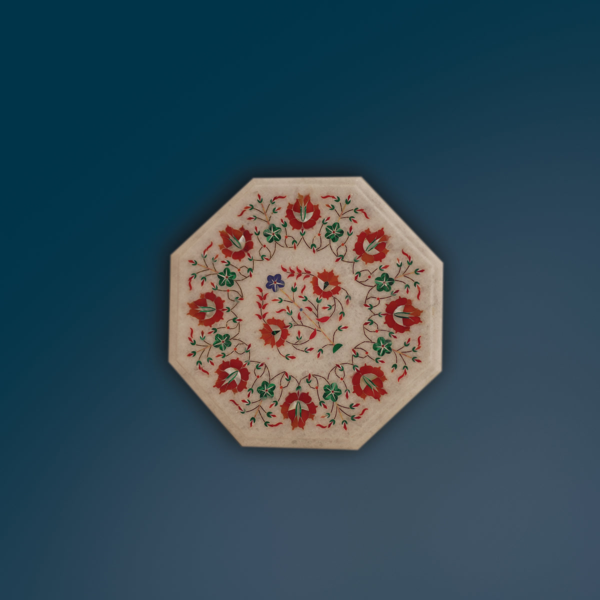 Artisan handcrafted marble table top with detailed inlay art