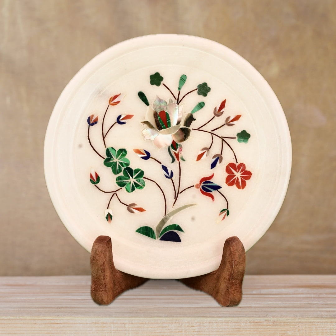 Handmade Marble Plate with Fine Inlay Detailing