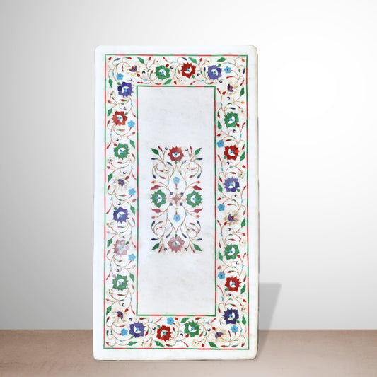 Handcrafted Marble Inlay Dining Table Top – 16 x 31 Inch