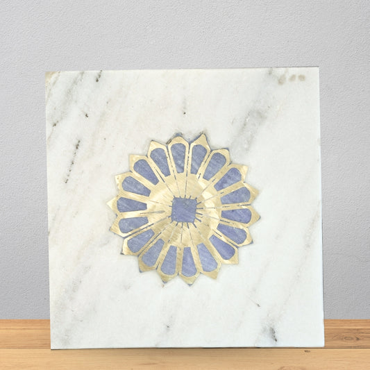 Handcrafted White Marble Inlay Floor Tile (6 x 6 Inch)