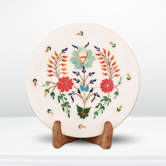 Premium Handcrafted Marble Plate with Floral Inlay Artwork