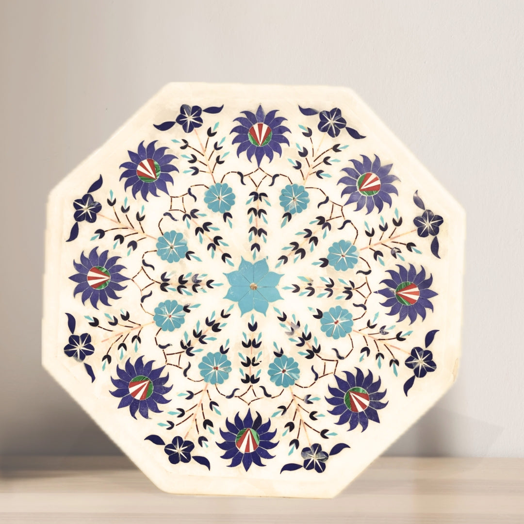Classic handcrafted marble table top with pietra dura inlay