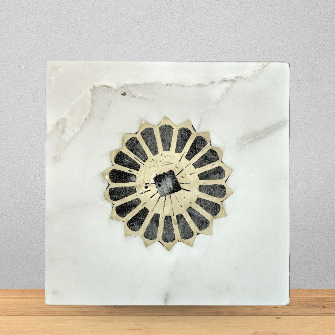 Premium White Marble Gemstone Inlay Tile (6 x 6 Inch)