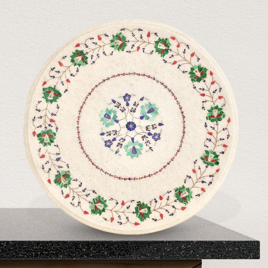 Decorative white marble table top with precision inlay work