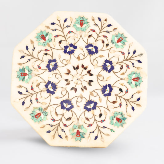 Contemporary marble table top with handcrafted inlay designs