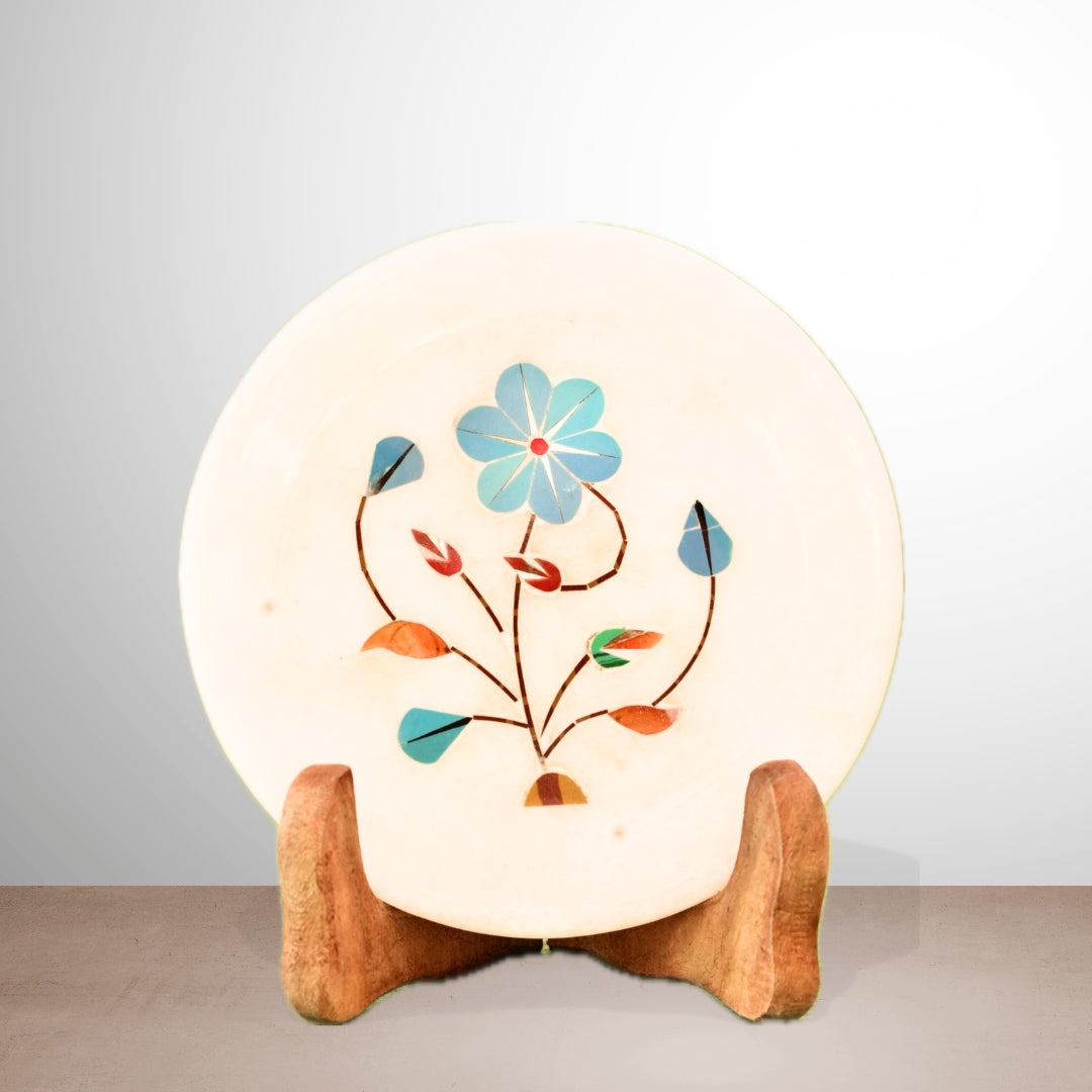 Artisan-Crafted Marble Accent Plate with Inlay Work