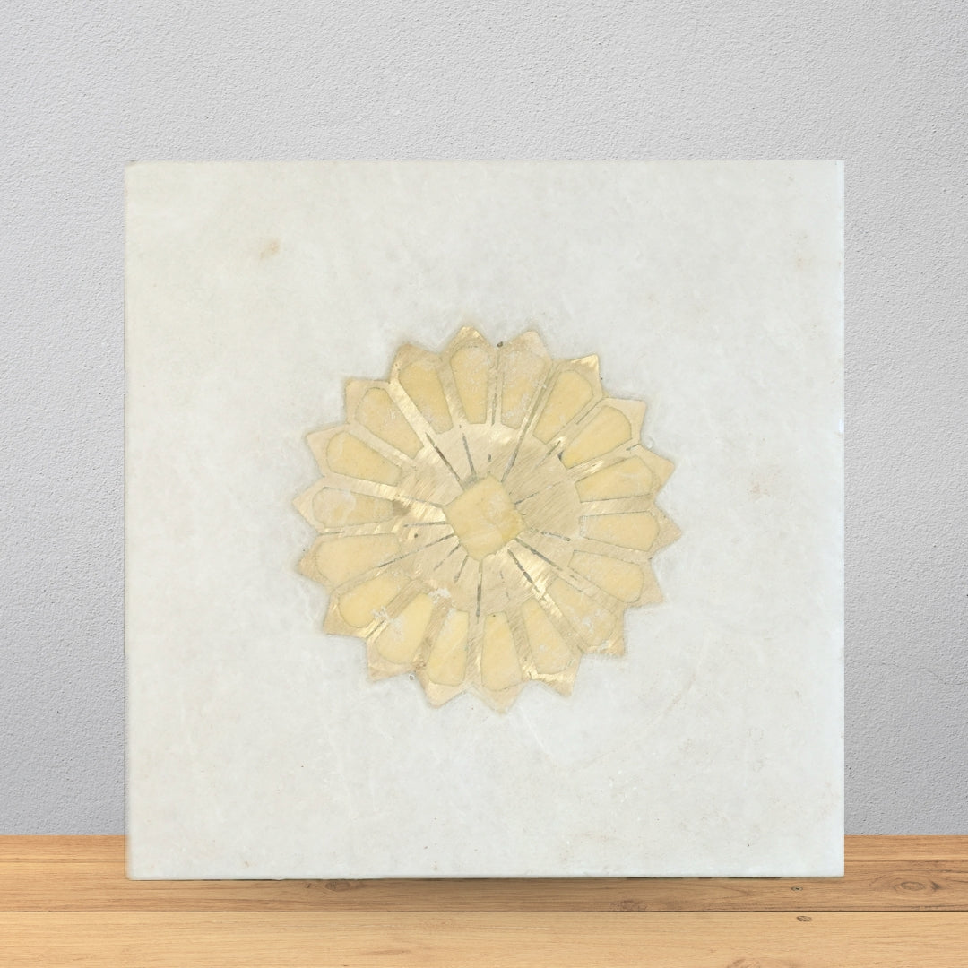 Pietra Dura Gemstone Inlay Marble Tile (6 x 6 Inch)