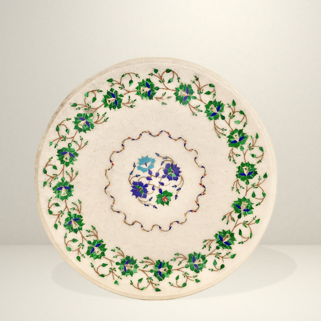 Beautiful marble table top with multi-stone inlay design