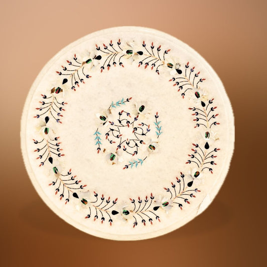Elegant handcrafted inlay table top made from white marble