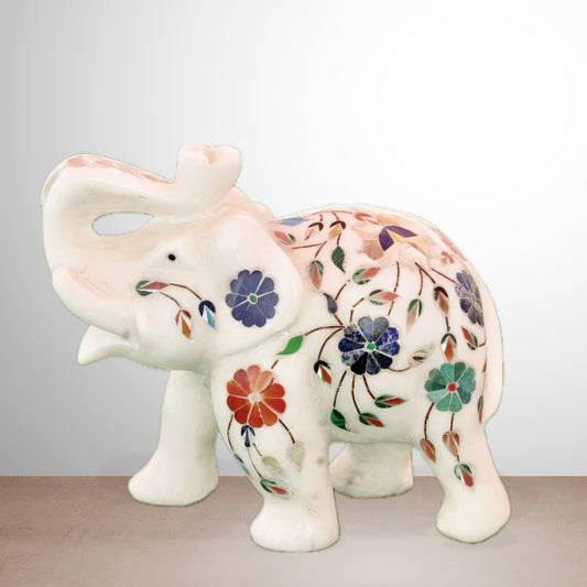 White Marble Gemstone Elephant (7L x 9C)