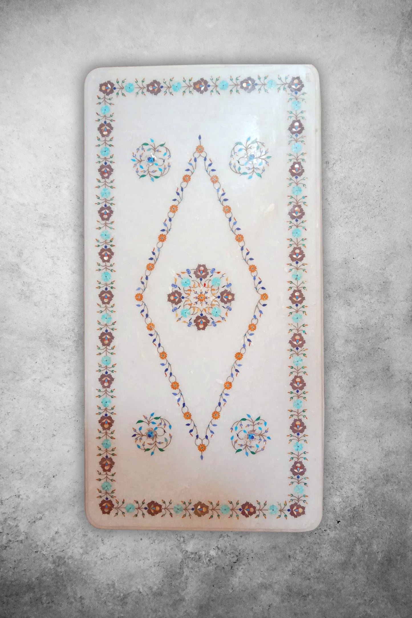 Handmade Rectangular Inlay Marble Tabletop – A Royal Masterpiece of Art (4 x 2 Feet)