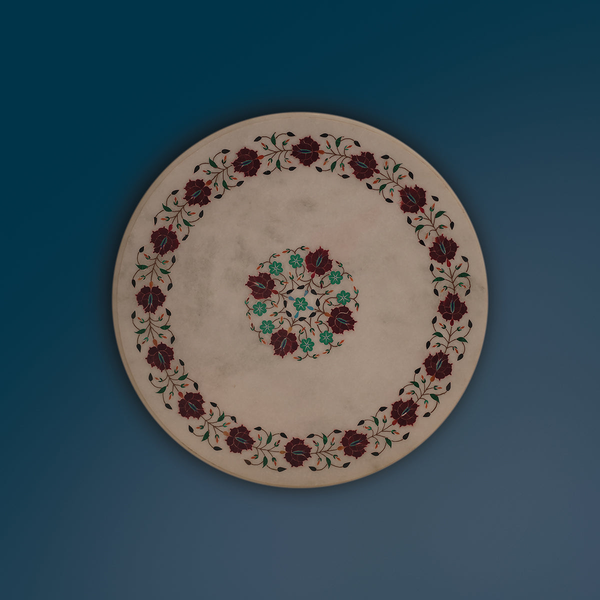 Indian handcrafted marble table top with inlay artistry