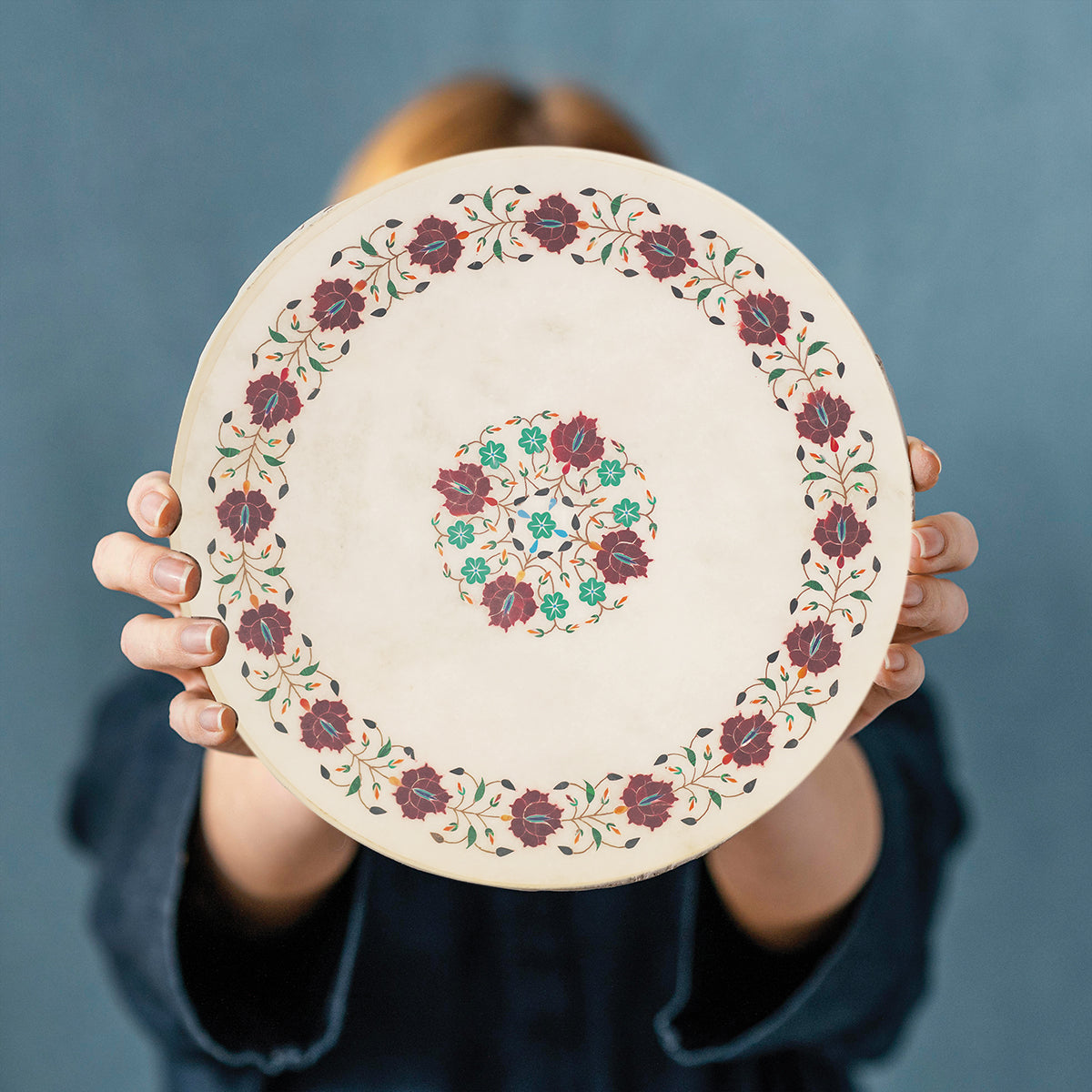 Indian handcrafted marble table top with inlay artistry