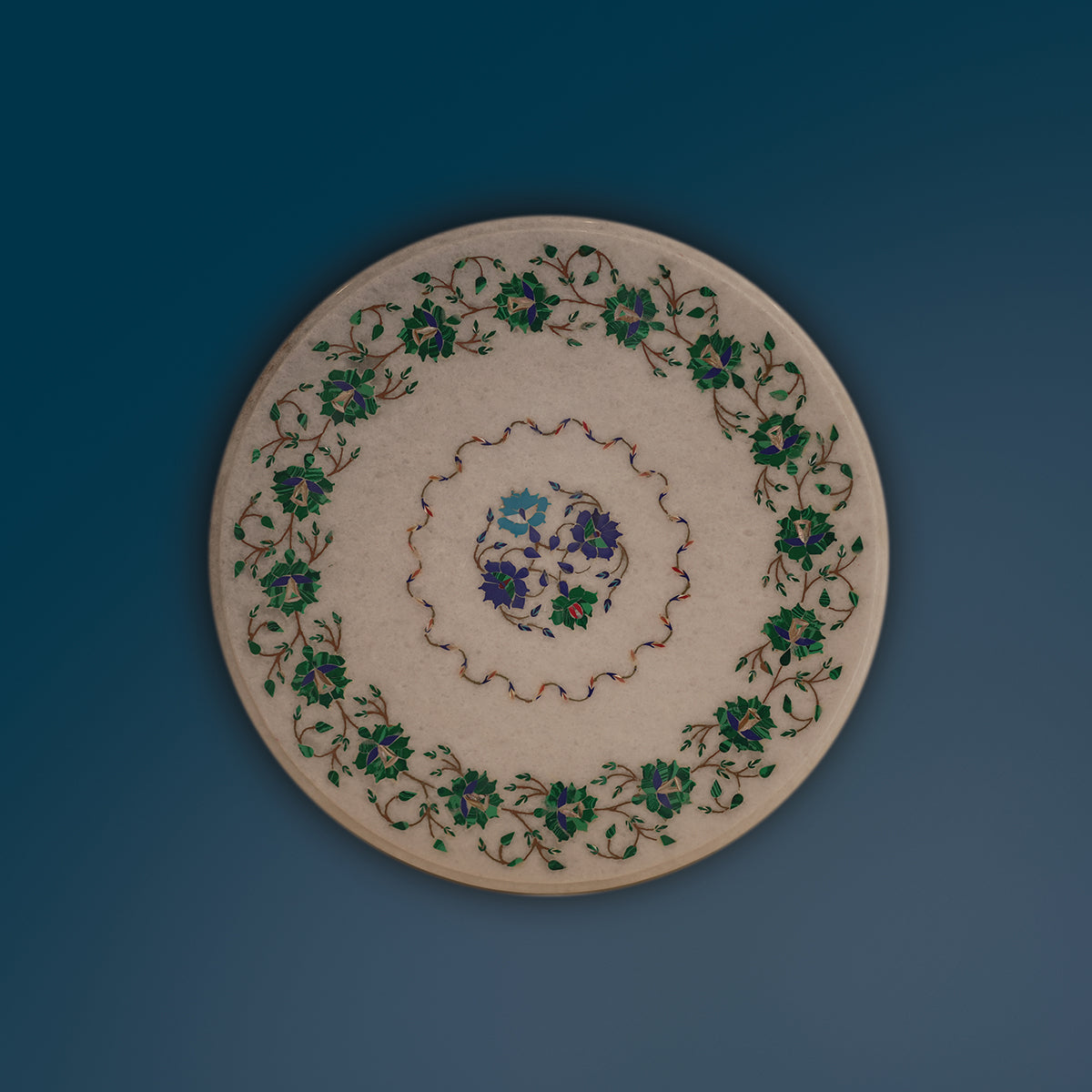 Beautiful marble table top with multi-stone inlay design