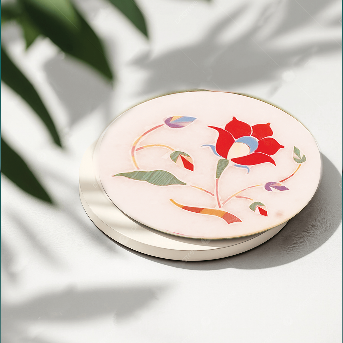 Marble Coaster Set (6 Pc – Gemstone Inlay)