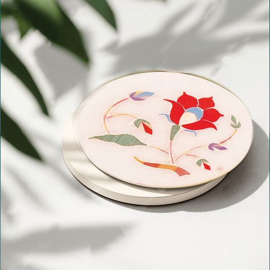 Marble Coaster Set (6 Pc – Gemstone Inlay)