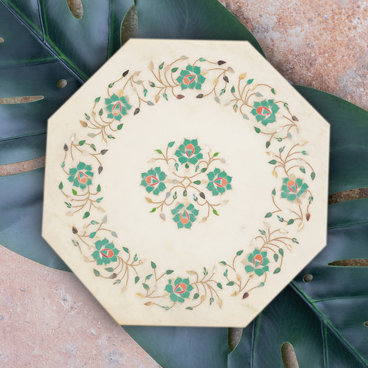 Premium handcrafted marble tabletop with gemstone detailing