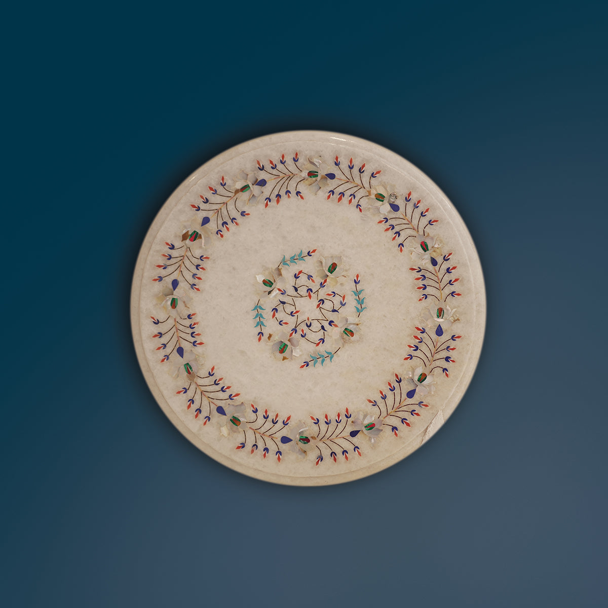 Elegant handcrafted inlay table top made from white marble