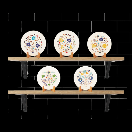 Handcrafted Square Marble Plate with Floral Inlay Work