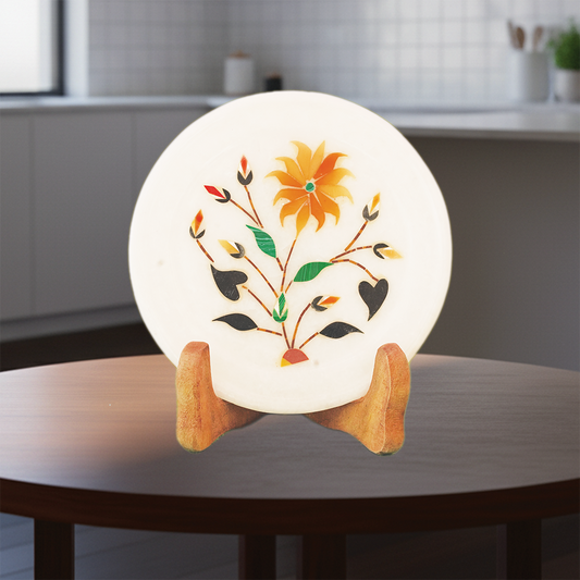 Miniature Gemstone Inlay Marble Plate – 5x5