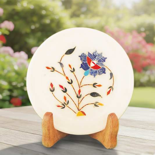 Elegant Marble Gemstone Inlay Plate for Home Décor (5 Inch)