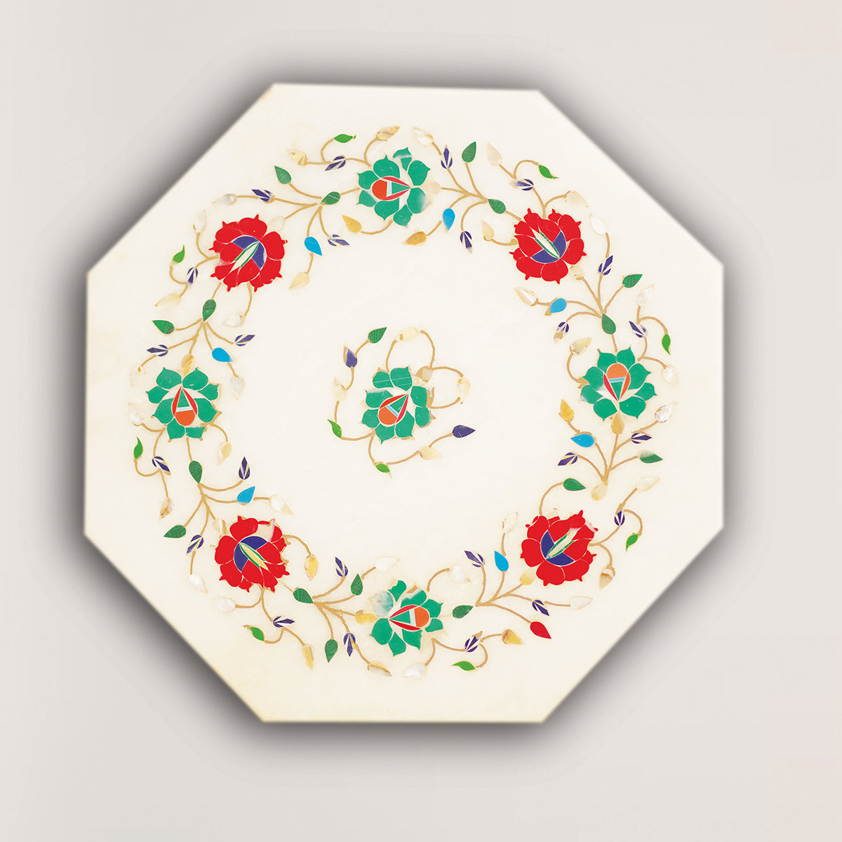 Traditional pietra dura marble table top with fine inlay