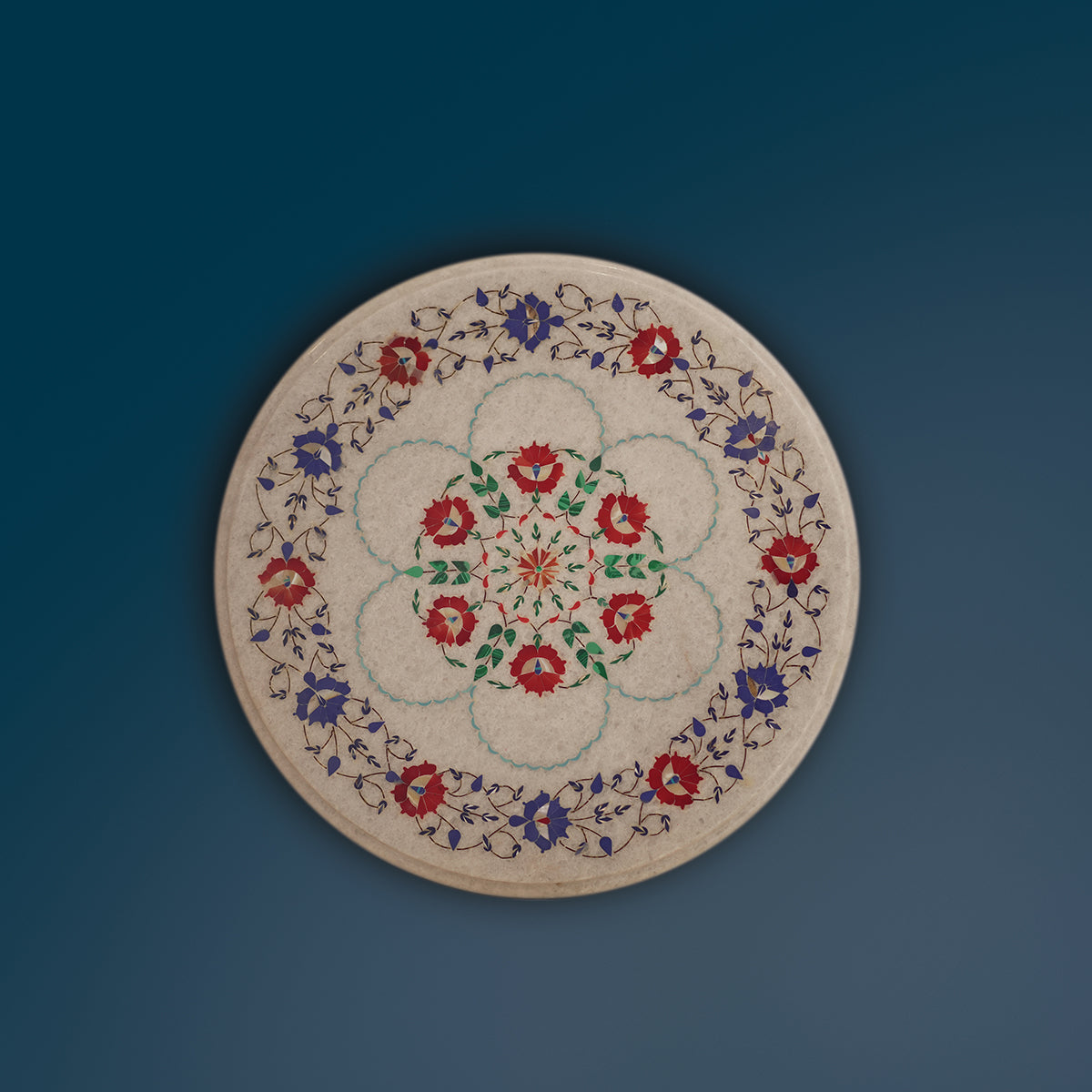 Custom-crafted marble tabletop with rich inlay art