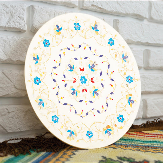 High-quality white marble table top with artisan inlay work