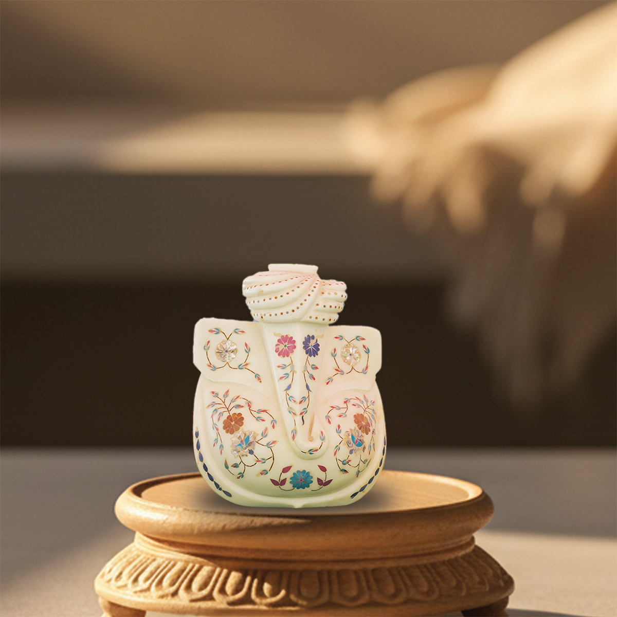 Premium  White Marble Inlay Ganesh Ji (12 x 10 Inch)