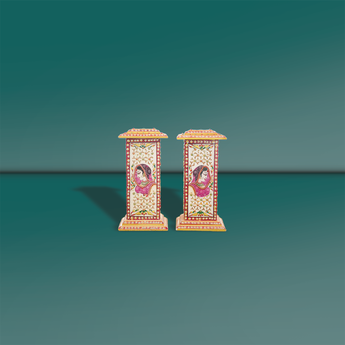 Hand-Painted White Marble Lamp Set