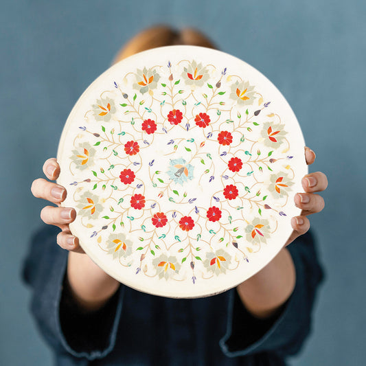 Marble table top with beautiful handcrafted inlay art