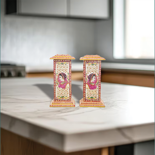 Hand-Painted White Marble Lamp Set