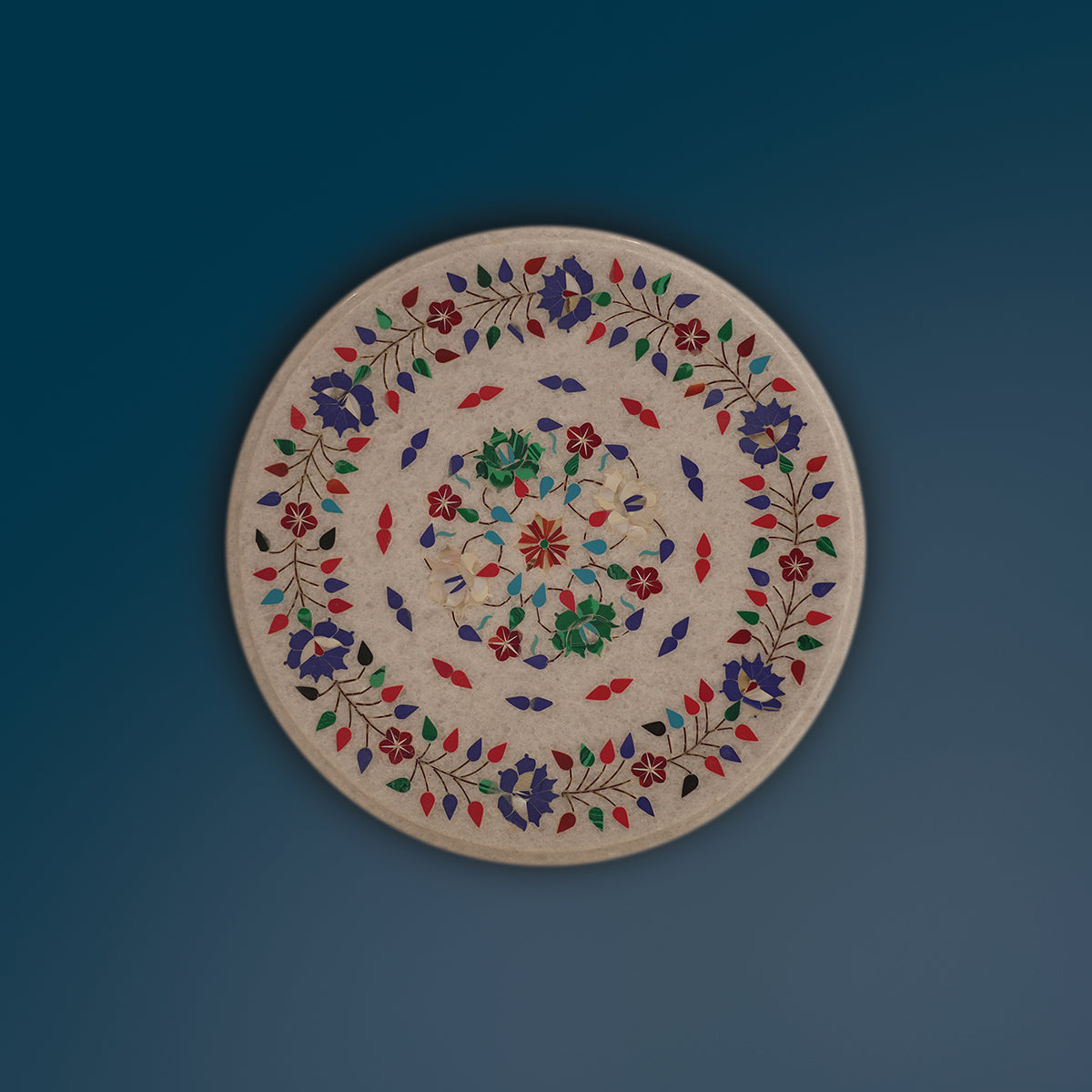 Luxury artisan-made marble table top with inlay stones